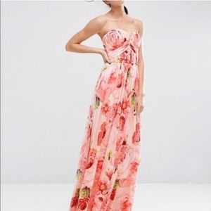 ASOS Floral Rouched Bandeau Maxi Dress